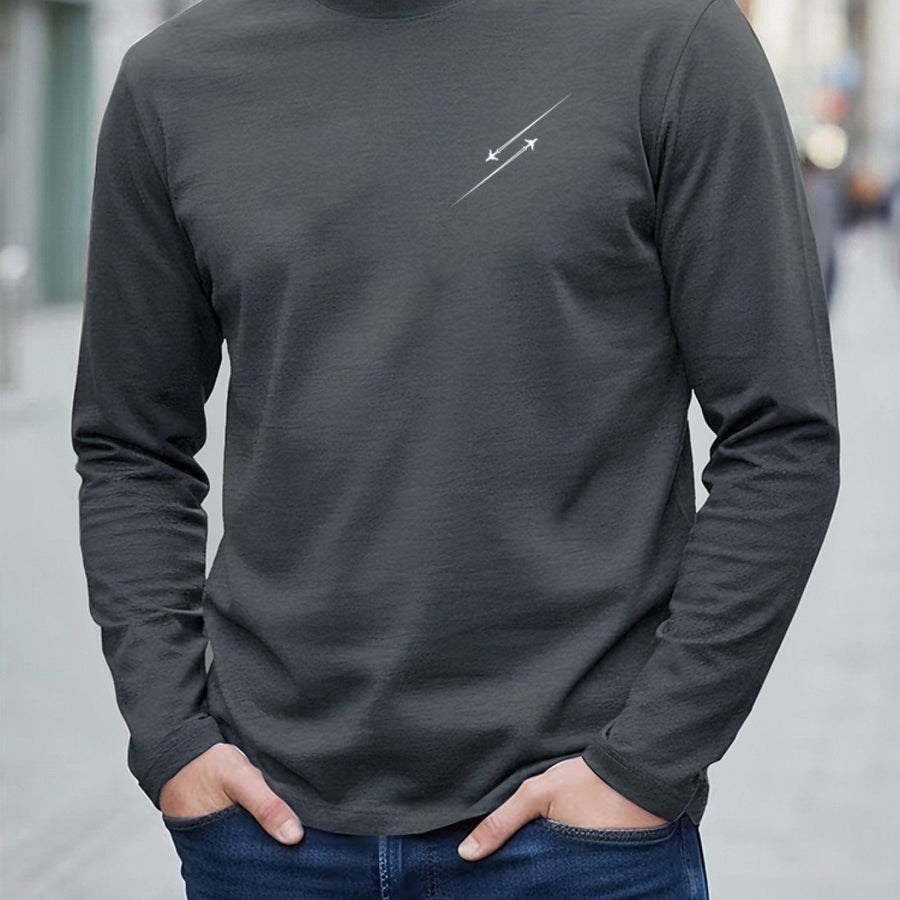 Herr Långärmad T-shirt med Rund Hals och Linjemönster