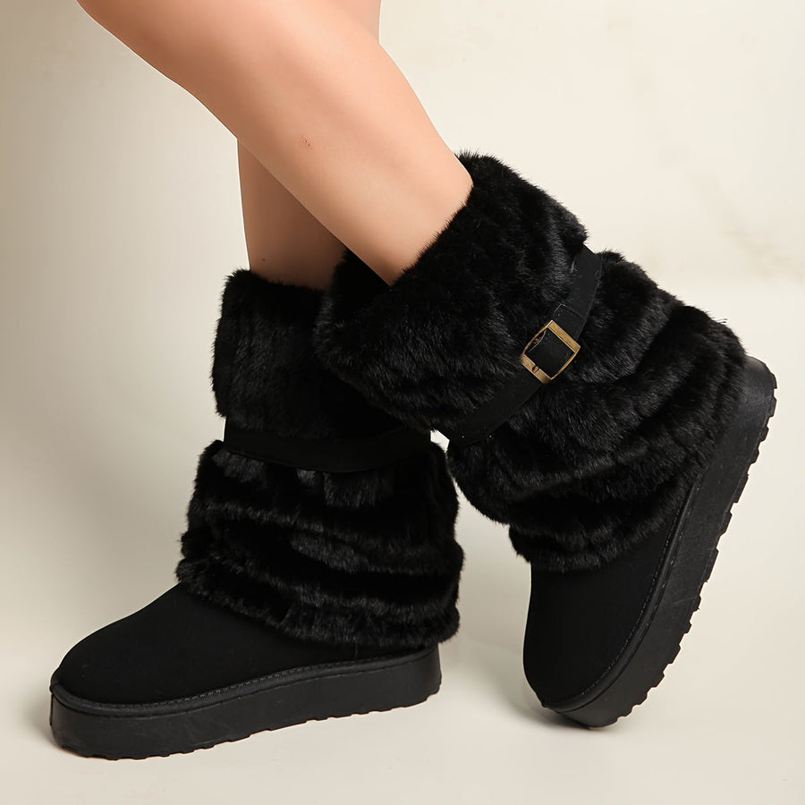 Dam Stövlar med Fuskpäls och Spänne - Vinterfodrade Boots