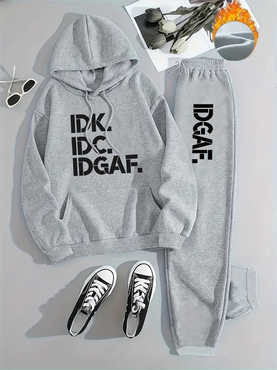 Hoodie och Mjukisbyxor Set med Texttryck – Unisex Träningsset med Huvtröja och Byxor