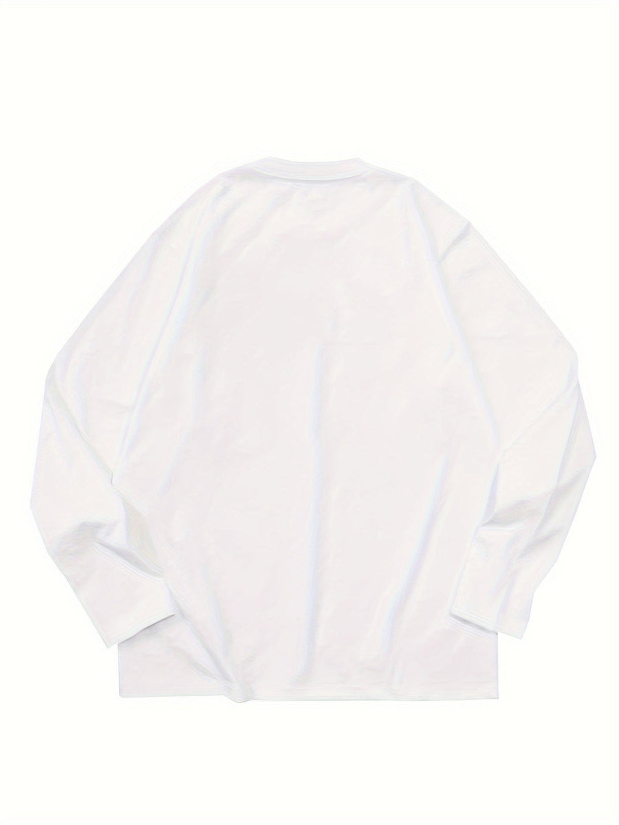 Unisex Långärmad T-shirt i Enfärgad Lös Passform med Rund Hals