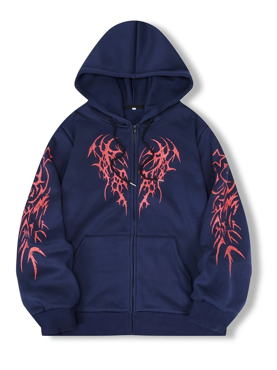 Unisex Hoodie med Dragkedja & Tribalmönster