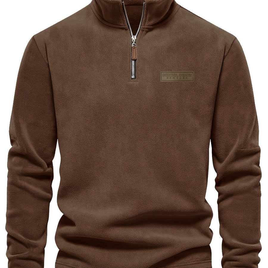 Men's Quarter-Zip Fleece Pullover with Logo Patch