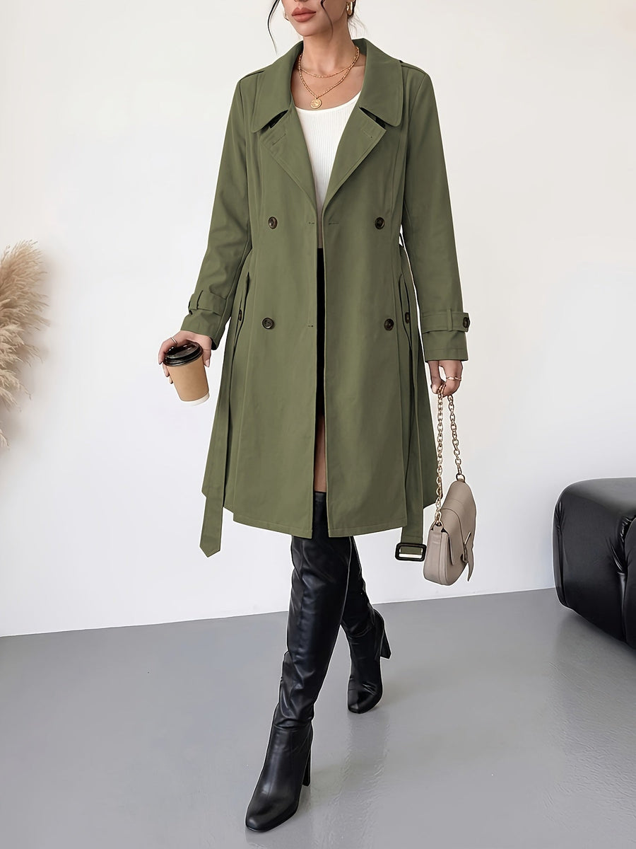 Dam trenchcoat med knytband och slag, dubbelknäppt kappa