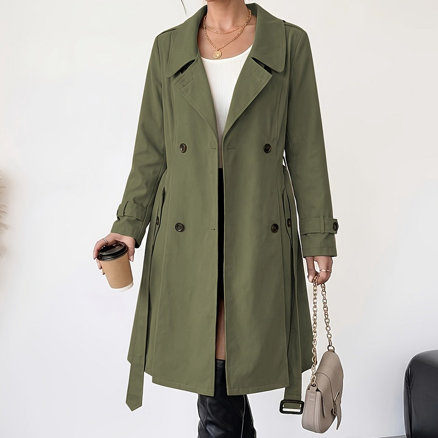 Dam trenchcoat med knytband och slag, dubbelknäppt kappa