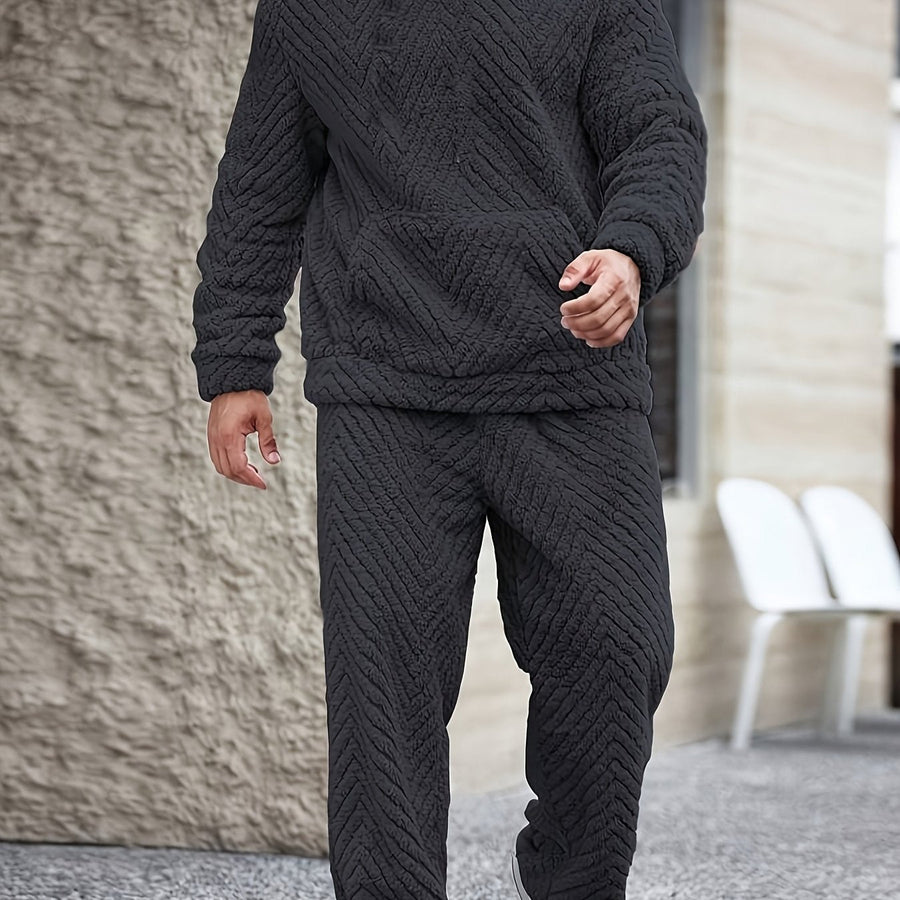Unisex Mjukt Pyjamasset med Huva och Chevronmönster