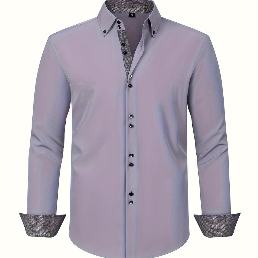 Herrskjorta Elegant Affärslook Långärmad Slim Fit – Perfekt för Kontor och Fest