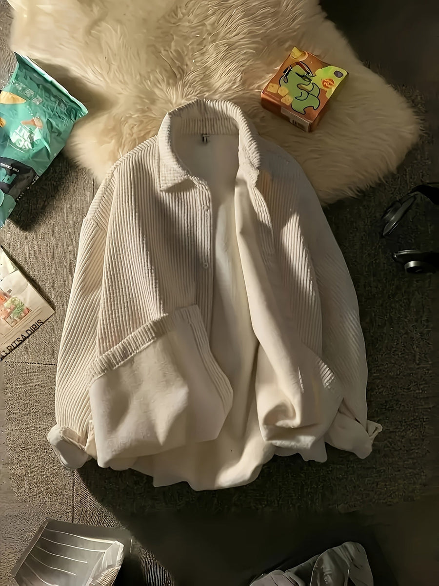 Unisex manchesterjacka med krage, lång ärm och knappar