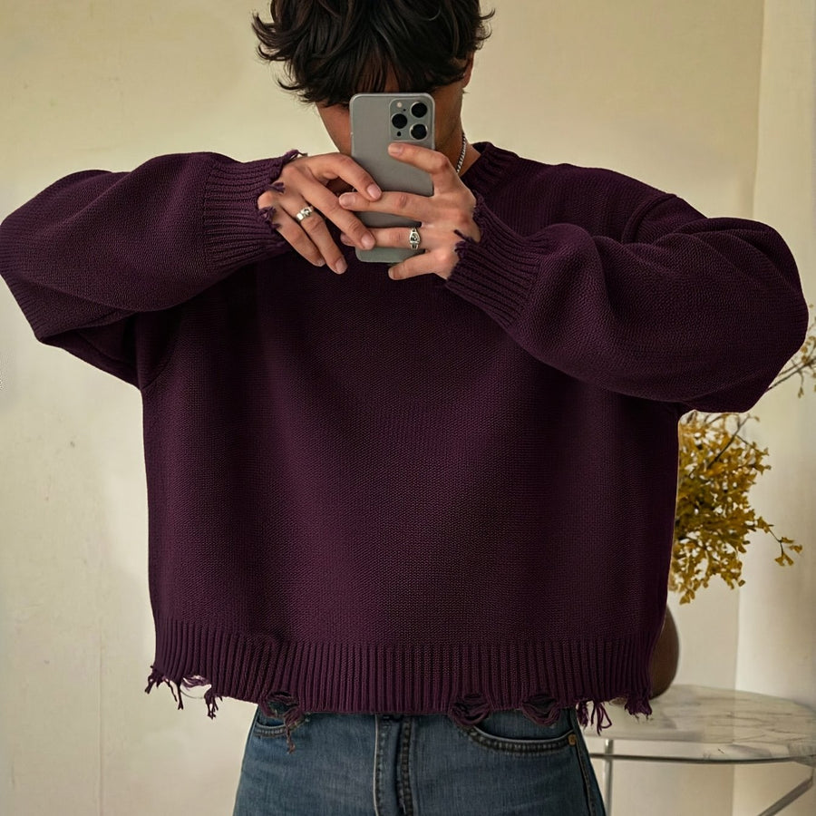 Unisex Tröja med Råa Kanter och Ribbade Detaljer - Lös Passform