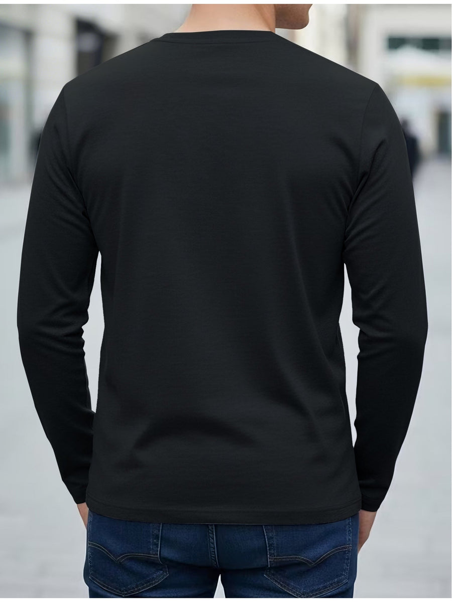 Herr Långärmad T-shirt med Rund Hals och Linjemönster