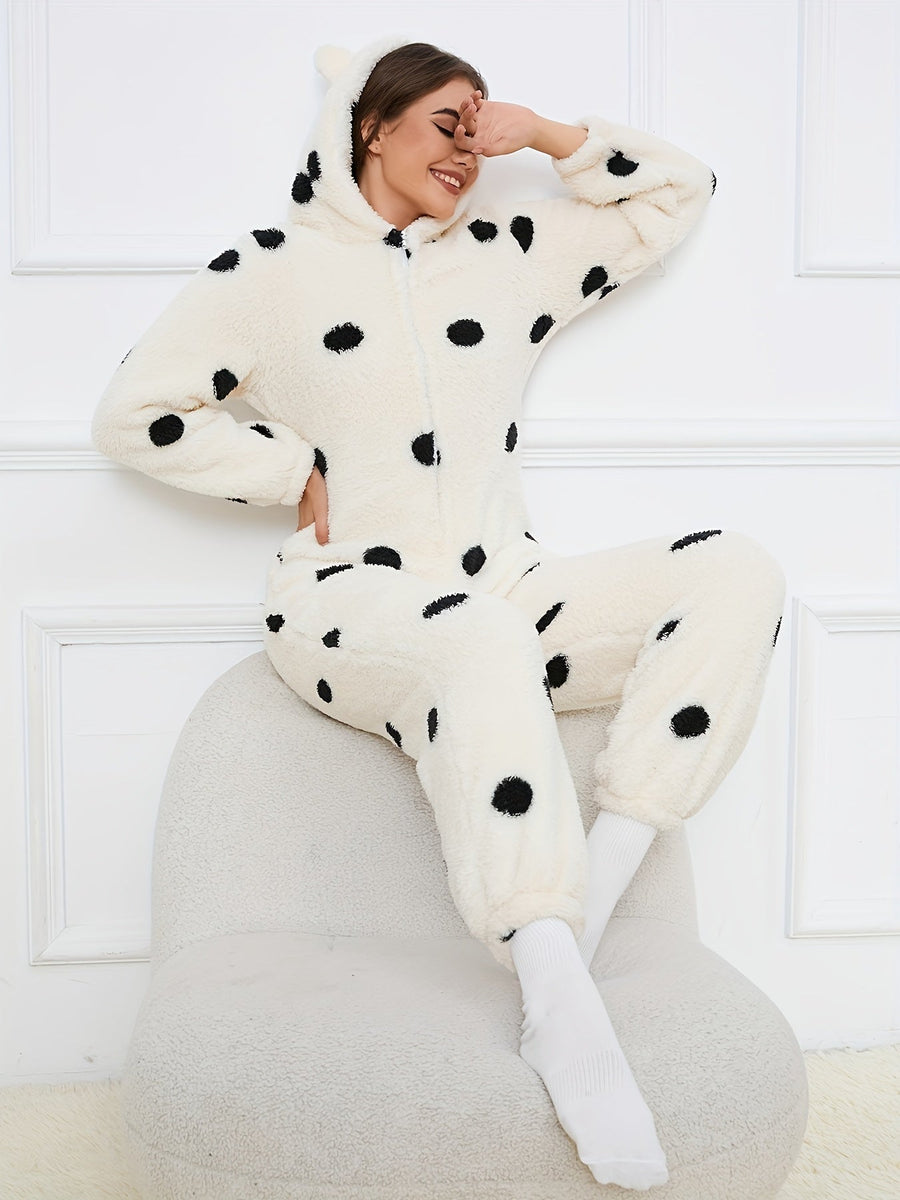 Rosa Fluffig Onesie med Björnmönster och Huva med Öron
