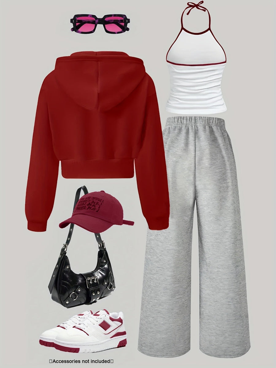 Dam Träningsset med Hoodie, Linne och Byxor, Casual Stil