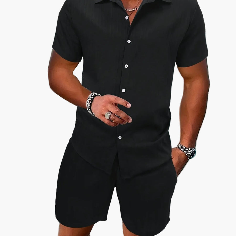 Herr Sommarset Kortärmad Skjorta och Shorts Avslappnad Stil Perfekt För Vardagsbruk