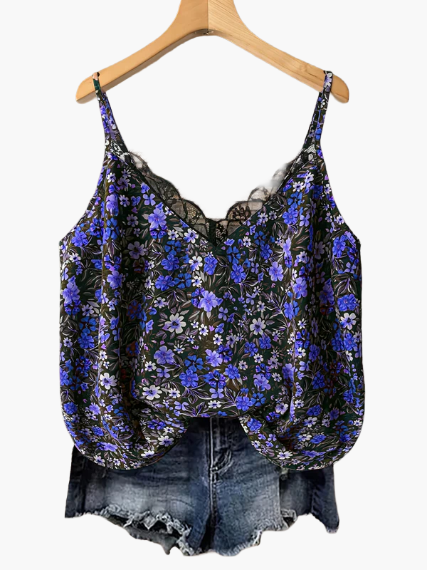 Damlinne med blommigt mönster och spetsdetalj – Somrig topp för casual stil