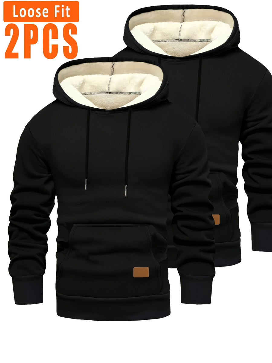 Unisex Hoodies med Fleecefoder, 2-pack, Loose Fit, Svart och Mörkgrå