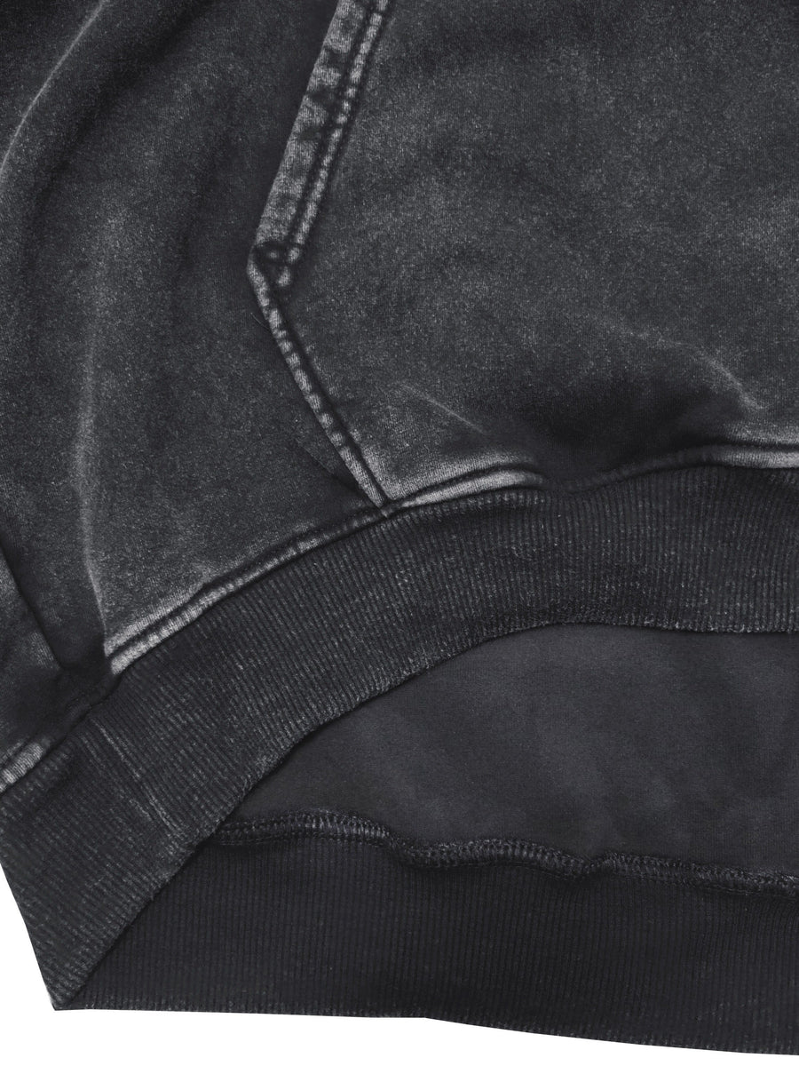Unisex hoodie i mörk tvättad stil med huva och känguruficka