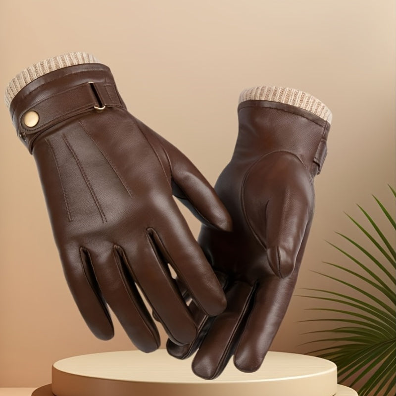 Unisexhandskar med stickad mudd och spänne, i brun eller svart färg