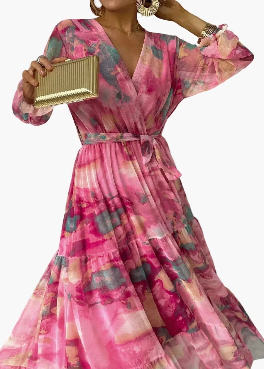 Dam Klänning Långärmad Omlott Vacker Fest Maxi Bohem Elegant Stil