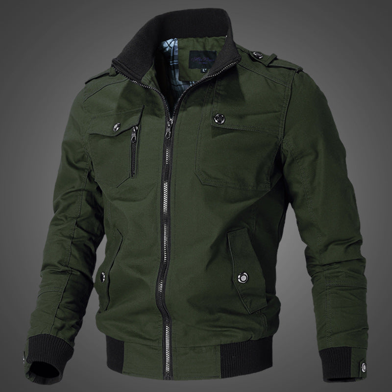 Herrjacka bomberstil med ståkrage och fickor, beige
