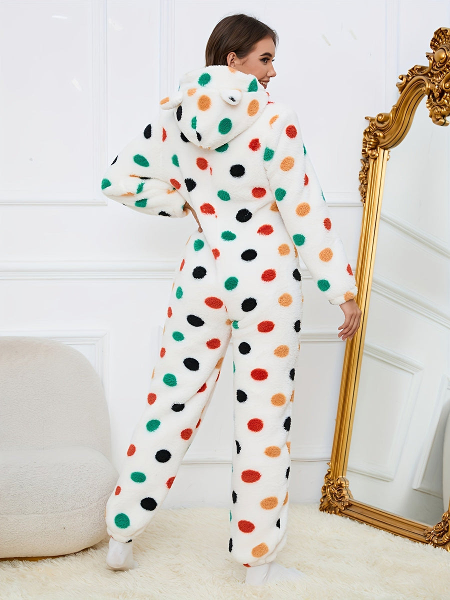 Rosa Fluffig Onesie med Björnmönster och Huva med Öron