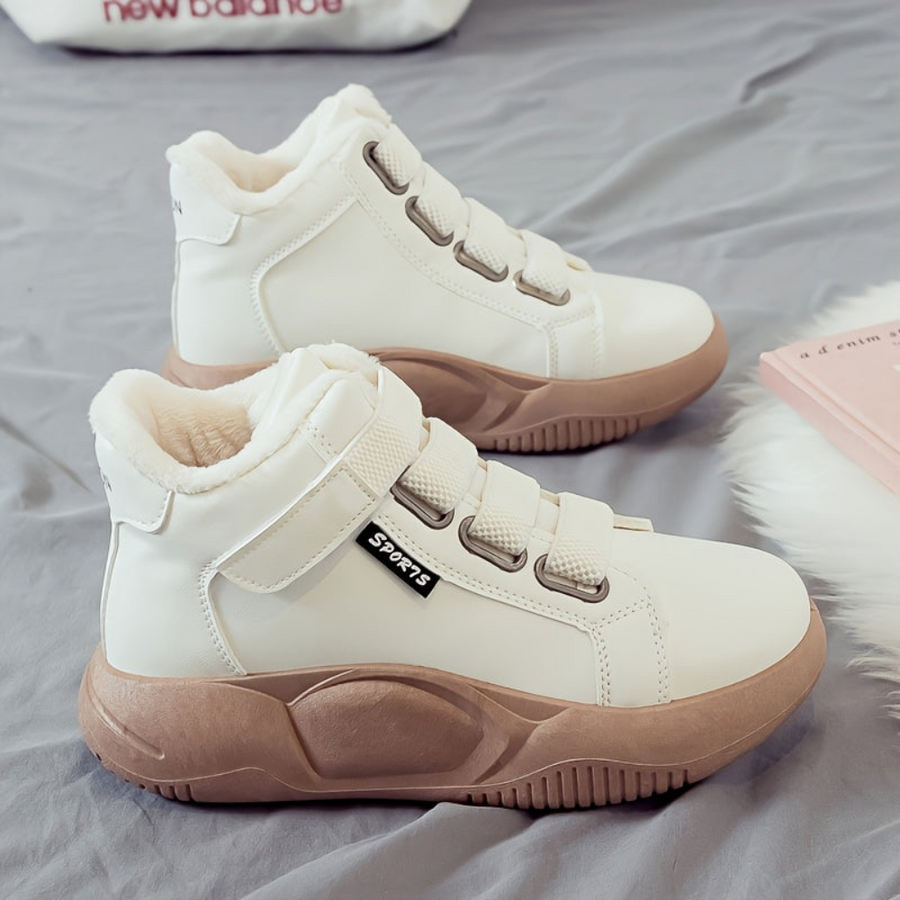 Höga sneakers med varmt foder och kardborreband, vit/svart