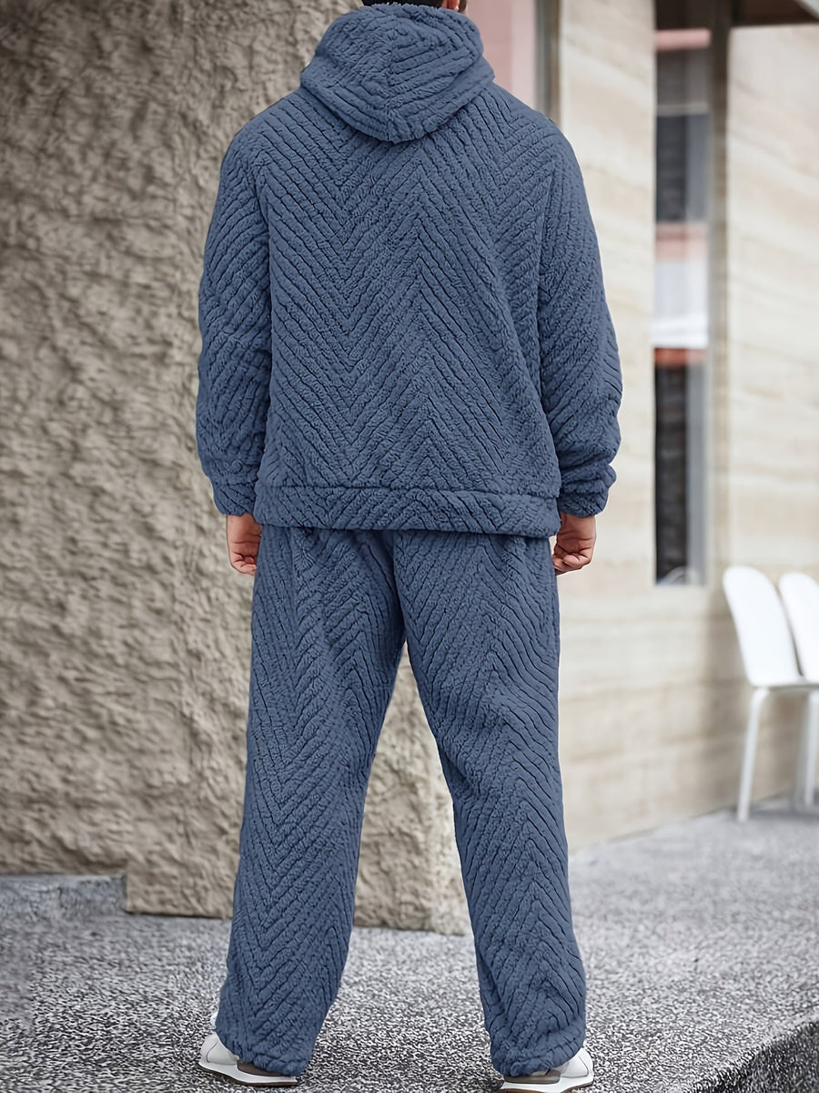Unisex Mjukt Pyjamasset med Huva och Chevronmönster