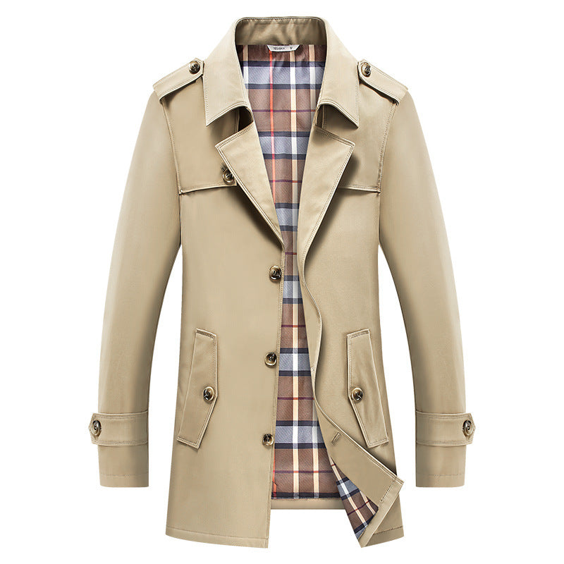 Herr Trenchcoat Jacka Mellanlång Klassisk Design Rutigt Foder