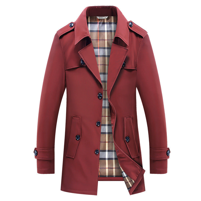 Herr Trenchcoat Jacka Mellanlång Klassisk Design Rutigt Foder