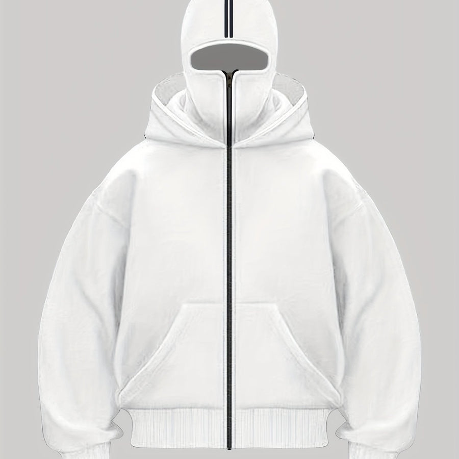 Hoodie med dragkedja och integrerad balaklava, vita ränder