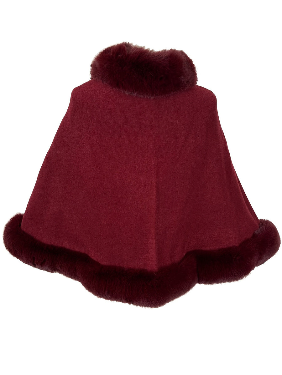 Damponcho med fuskpälsdetaljer Vinterkappa