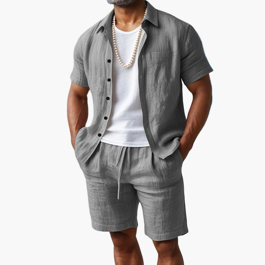Herrset med kortärmad skjorta och shorts för strand och sommar – Boho-stil