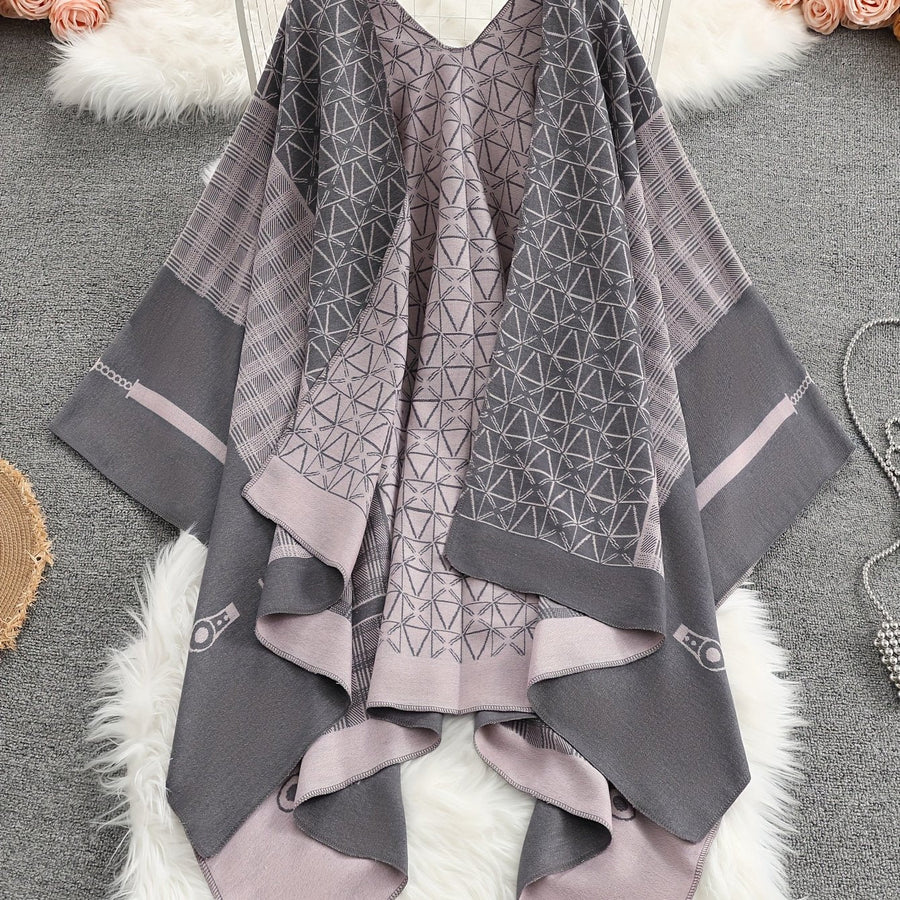 Women���s Geometric Open-Front Poncho Cape