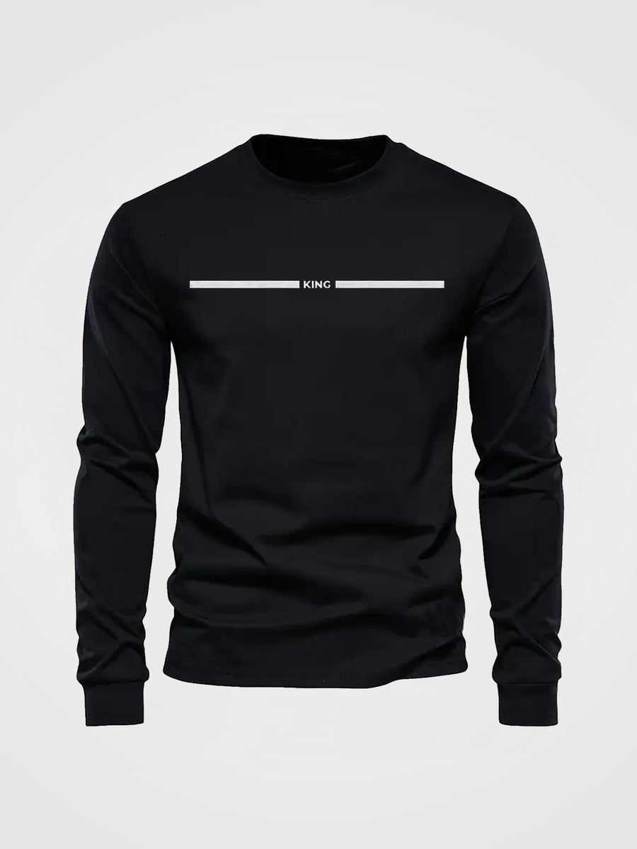 Långärmad T-shirt med Rund Hals och Linjärt KING-Tryck