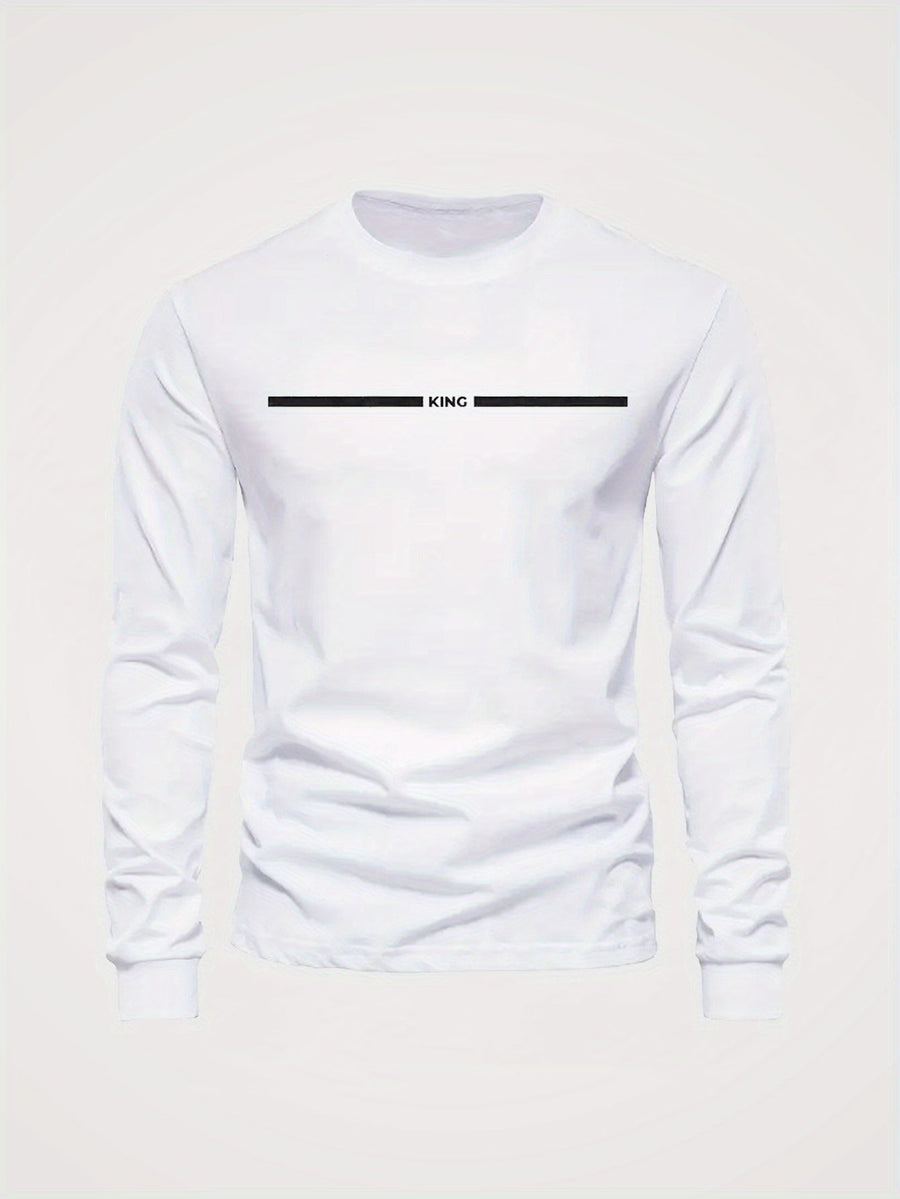 Långärmad T-shirt med Rund Hals och Linjärt KING-Tryck