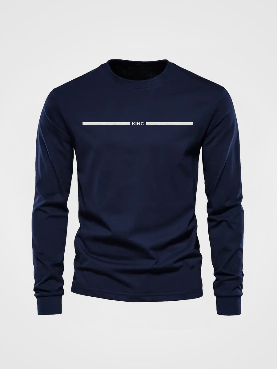 Långärmad T-shirt med Rund Hals och Linjärt KING-Tryck