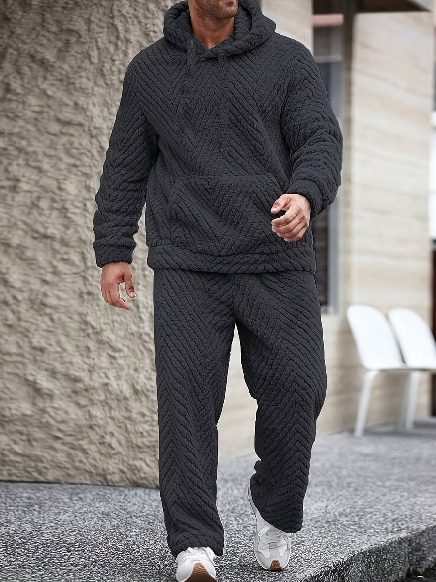 Unisex Mjukt Pyjamasset med Huva och Chevronmönster