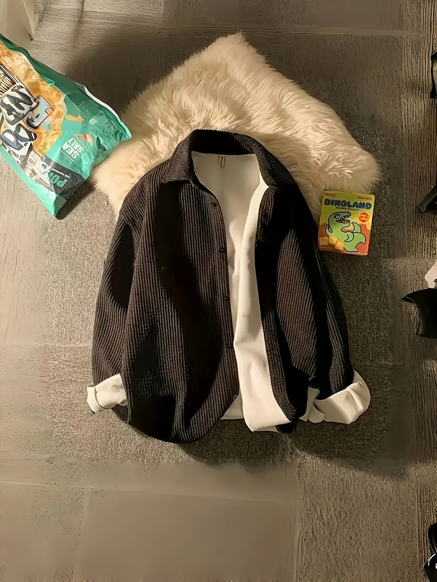 Unisex manchesterjacka med krage, lång ärm och knappar