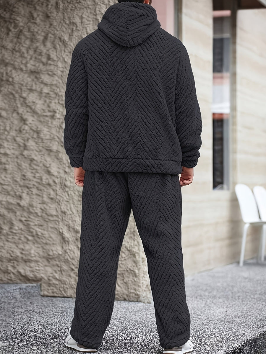 Unisex Mjukt Pyjamasset med Huva och Chevronmönster