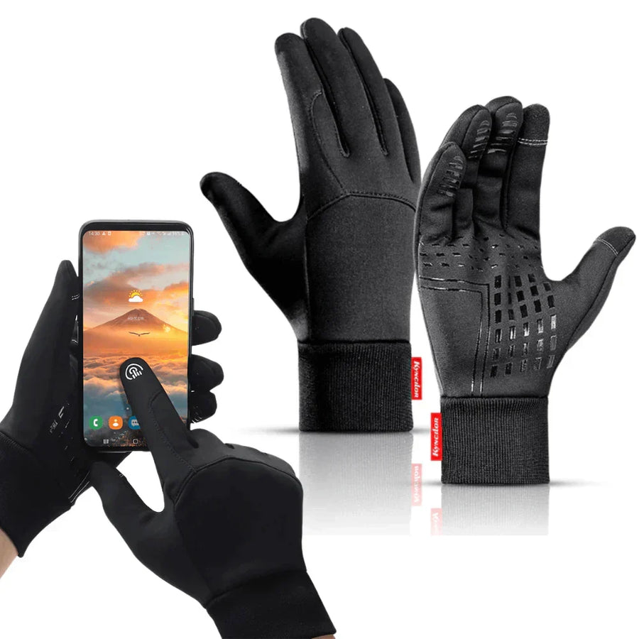 Svarta touchscreen-handskar med halkskydd och mudd