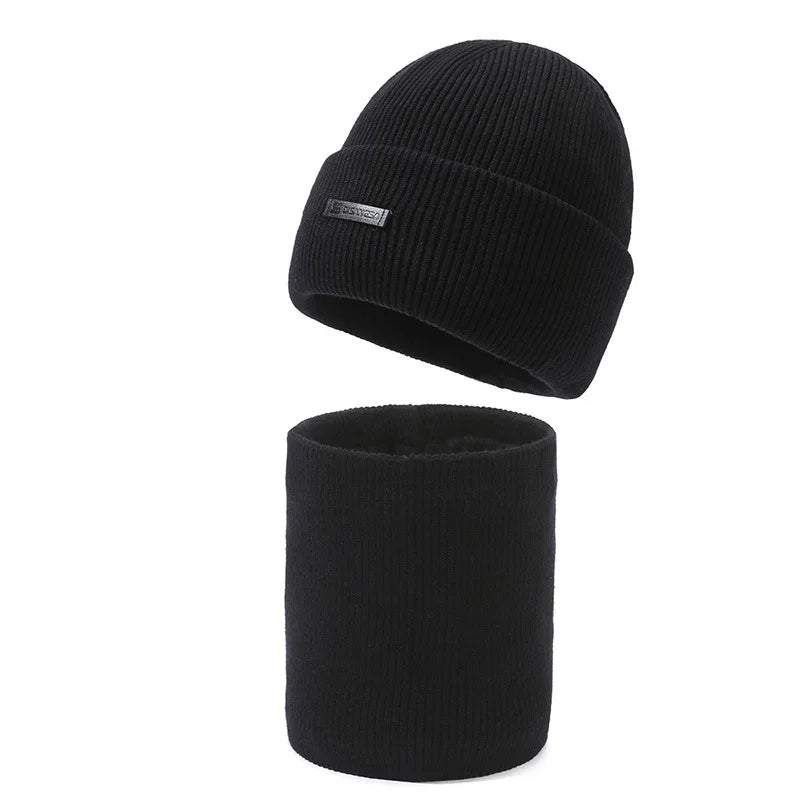 Stickad mössa och halsvärmare set, ribbad design