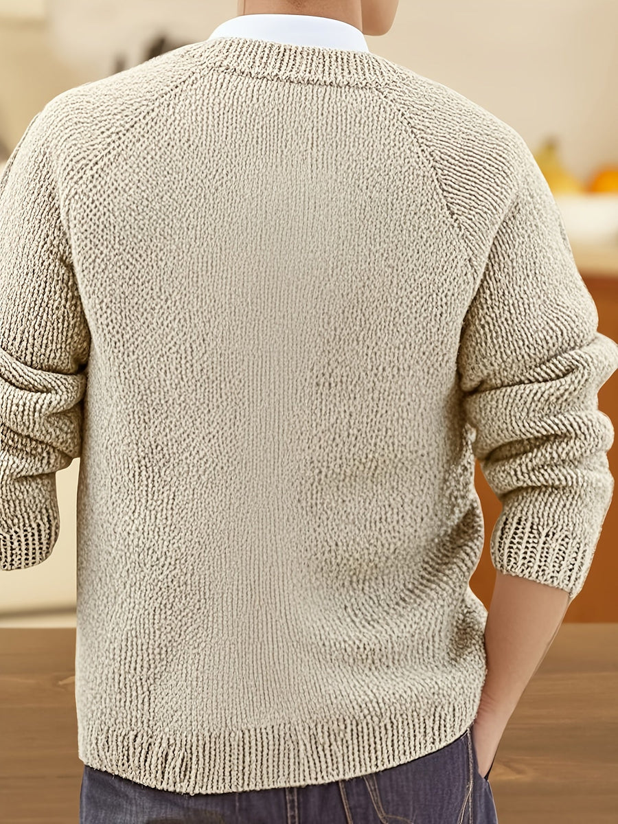 Herr kofta i stickat material med knappar, beige