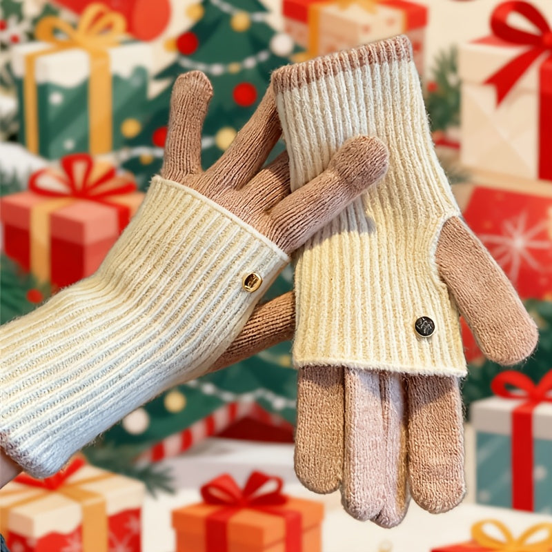 Varm stickad konvertibel handske med fingerlöst tumhål och vantar