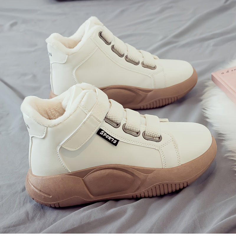 Höga sneakers med varmt foder och kardborreband, vit/svart