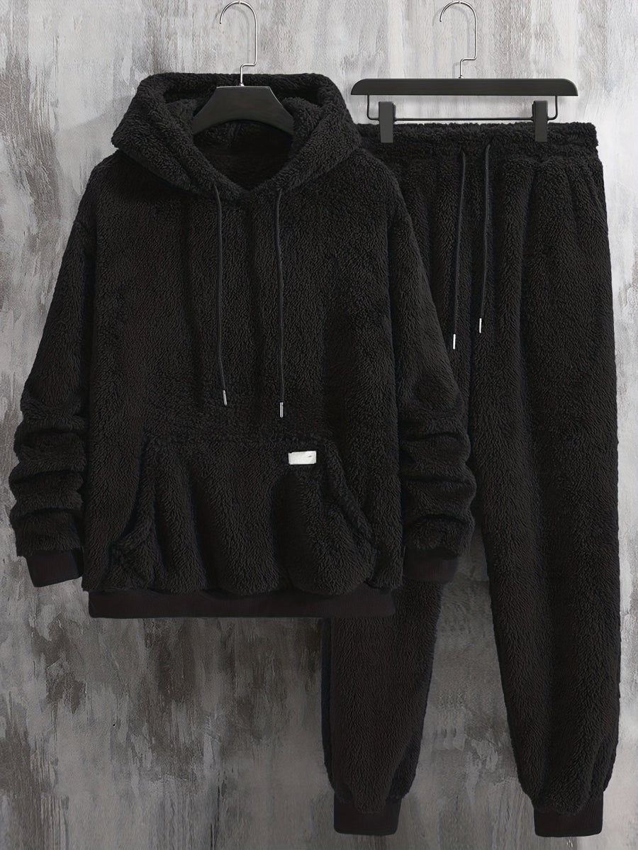 Unisex Mjuk Teddyfleece Hoodie och Byxa Set - Fluffigt Tvådelat Loungeset