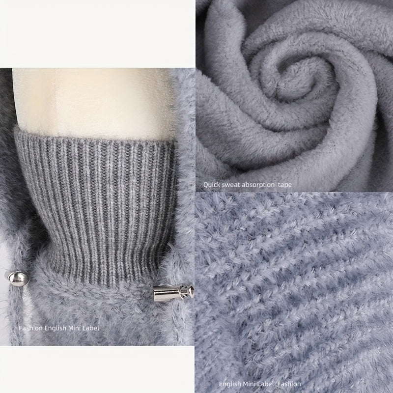 Balaklava med huva och kattöron, stickad ansiktsvärmare
