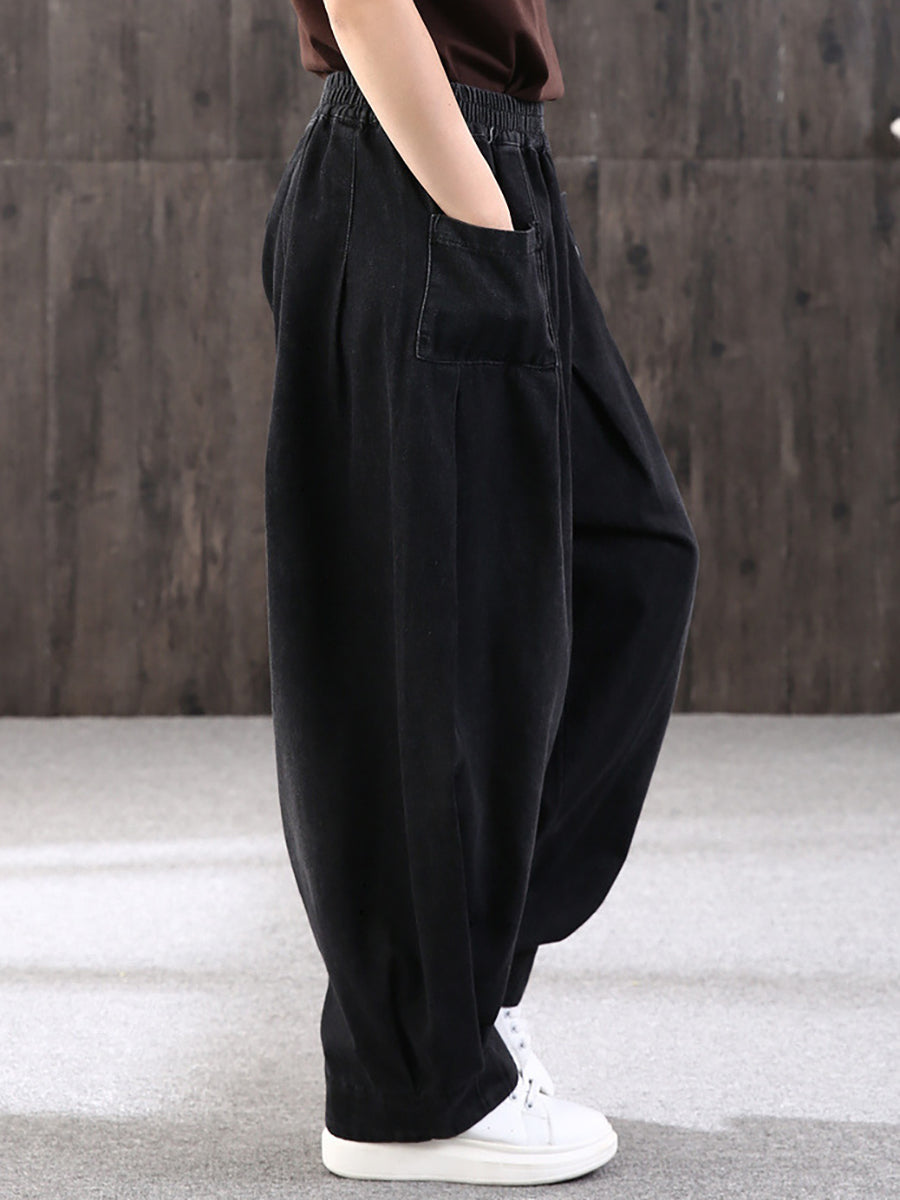 Dam Vida Baggy Jeans med Elastisk Midja