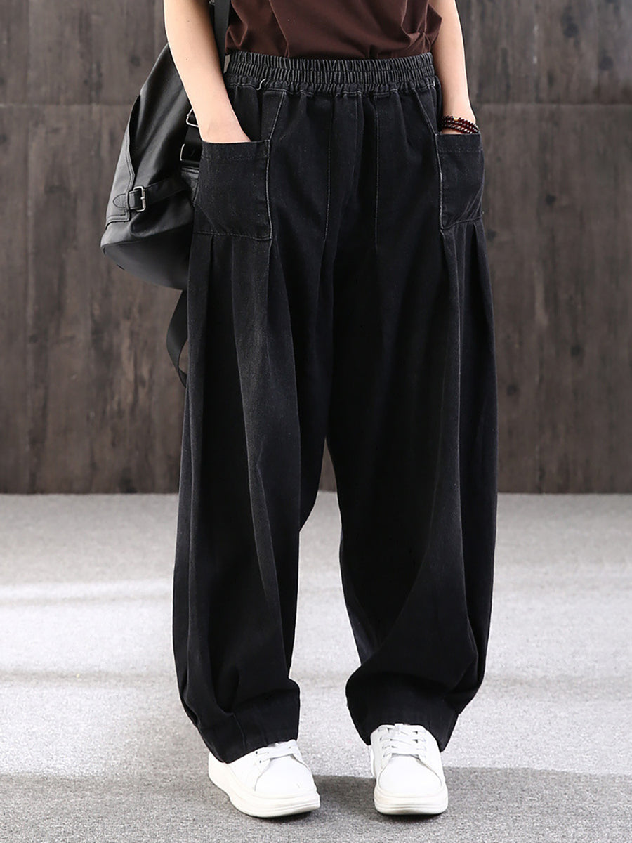 Dam Vida Baggy Jeans med Elastisk Midja