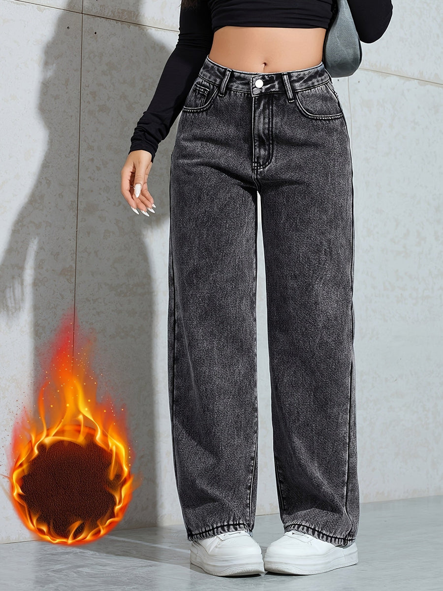 Damjeans med hög midja, raka ben och mjukt foder – kolsvart tvätt