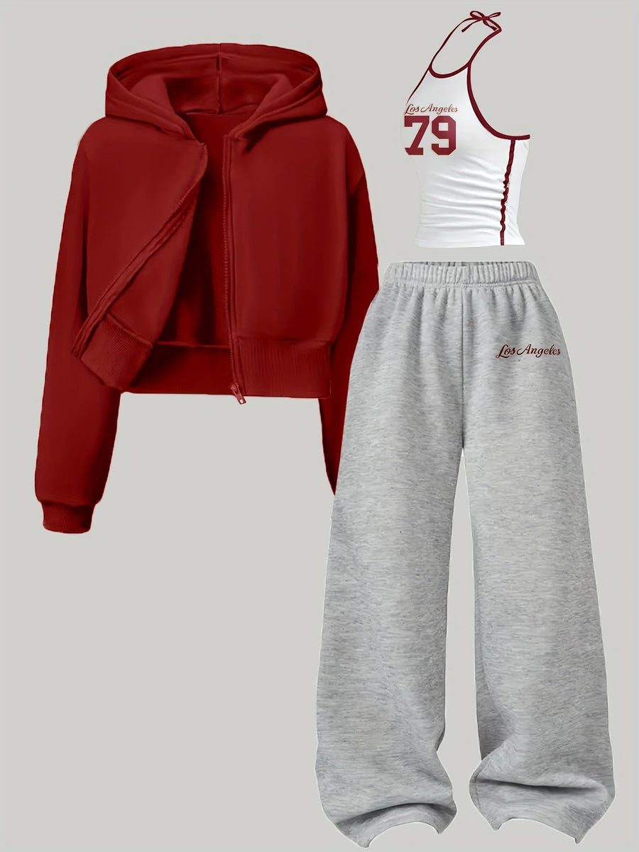 Dam Träningsset med Hoodie, Linne och Byxor, Casual Stil