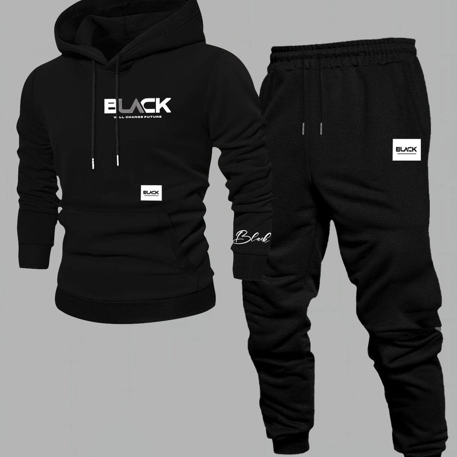 Unisex Mjukisset Hoodie & Byxor Svart med Logotyp