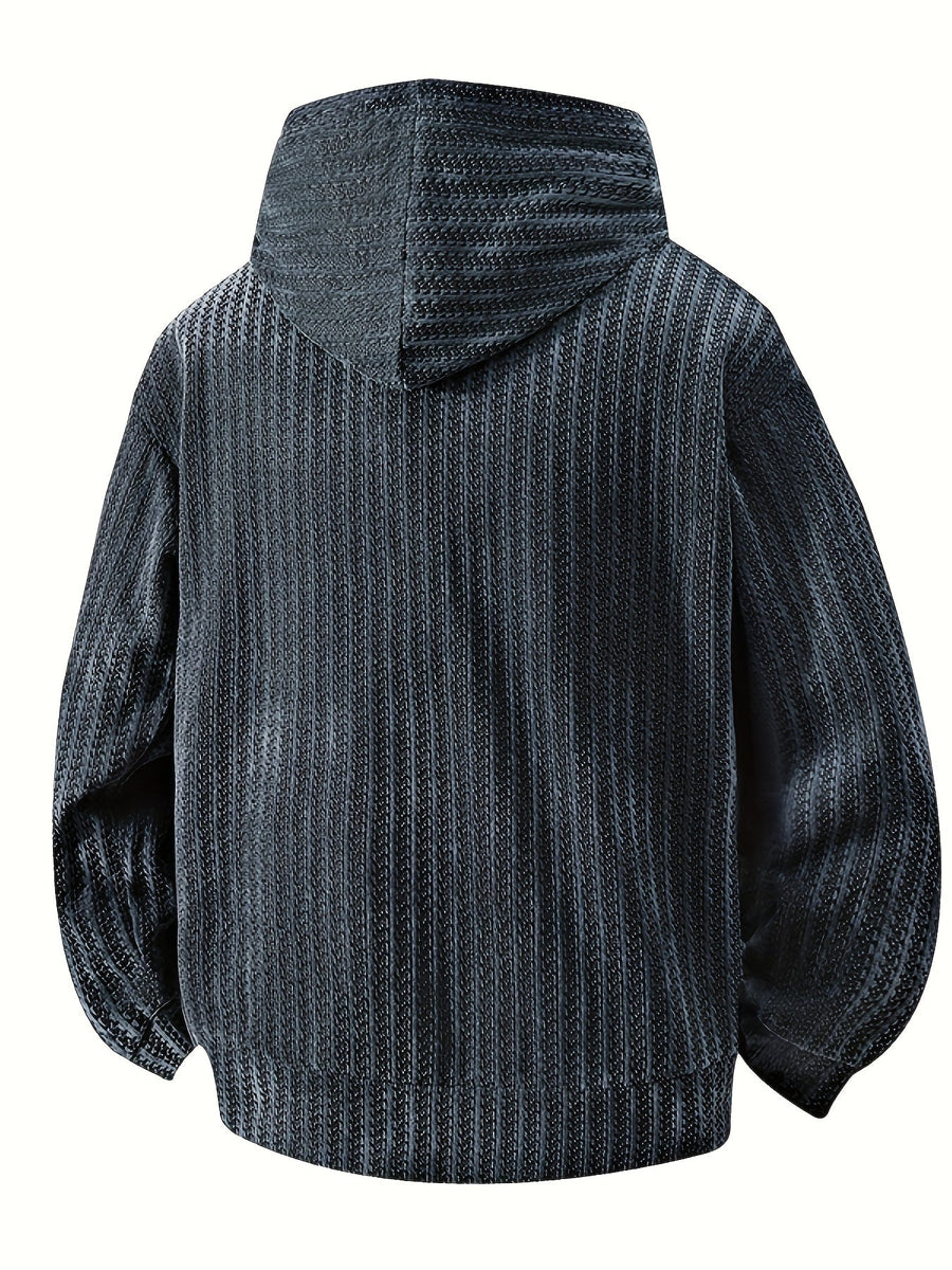 Hoodie med huva och känguruficka, ribbad textur